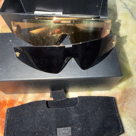 Versace Accessories - Versace Gold Reflective Shield Sunglasses